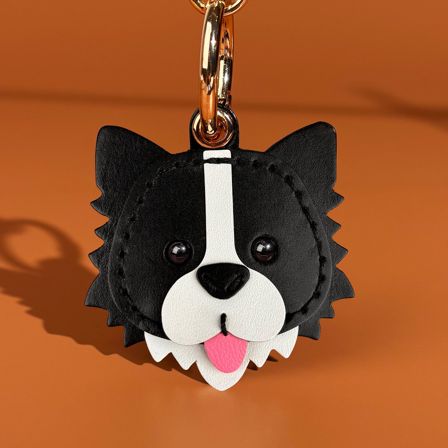airtag holder handmade leather border collie detail