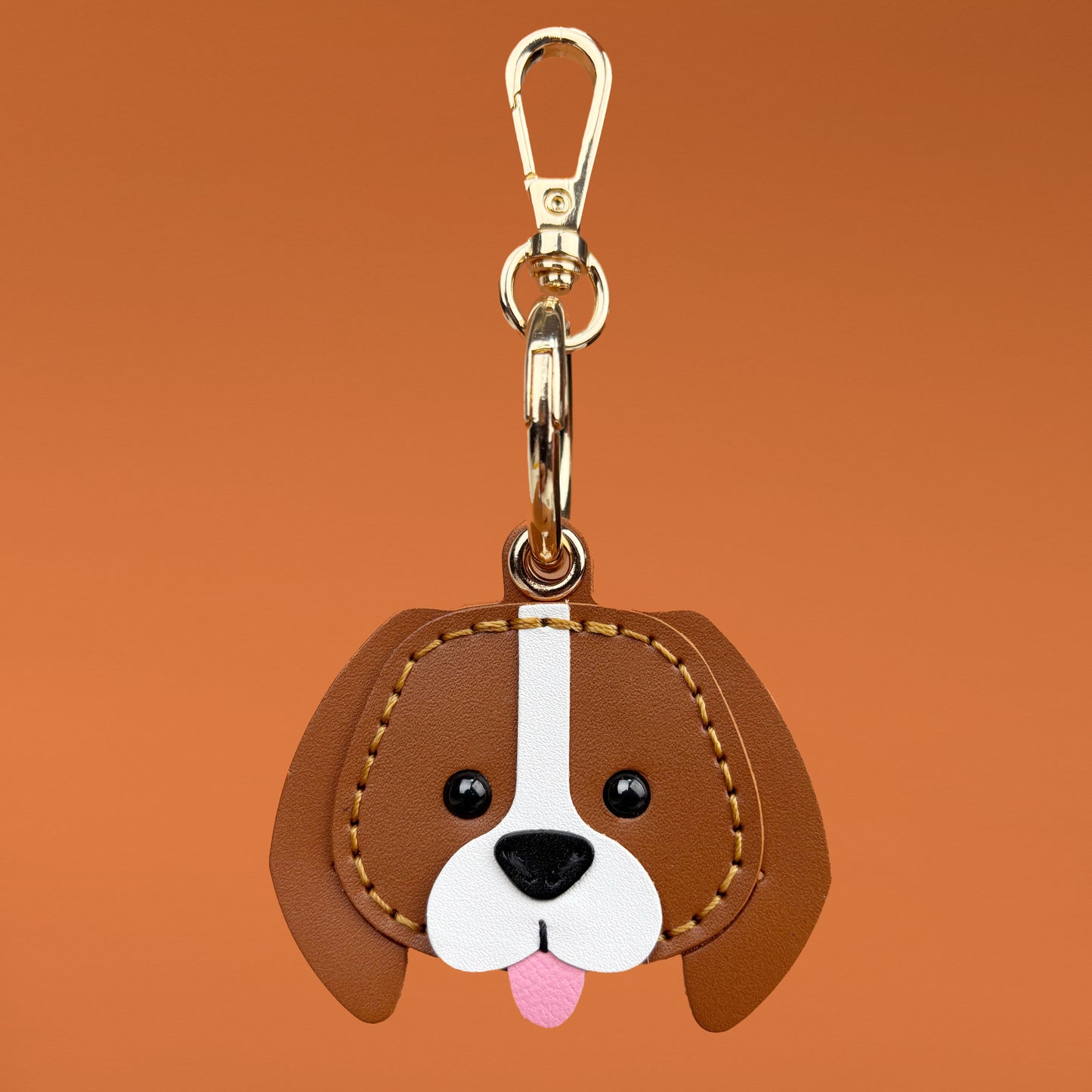 airtag holder handmade leather keychain beagle front