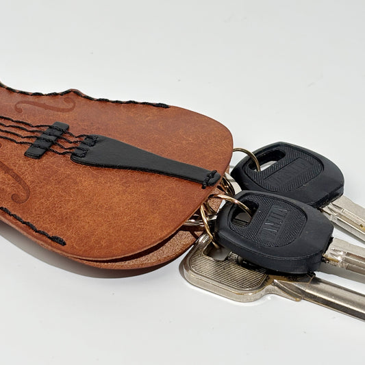 Durable everyday carry leather key pouch – violin shape, gift for music teachers