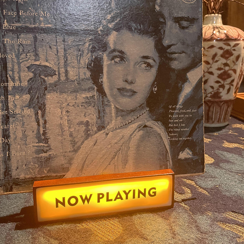 Wooden Vinyl Record Stand with Auto Light-Up LED – Now Playing Display for Wall Mount & Desktop Use, Gift for Vinyl Lovers