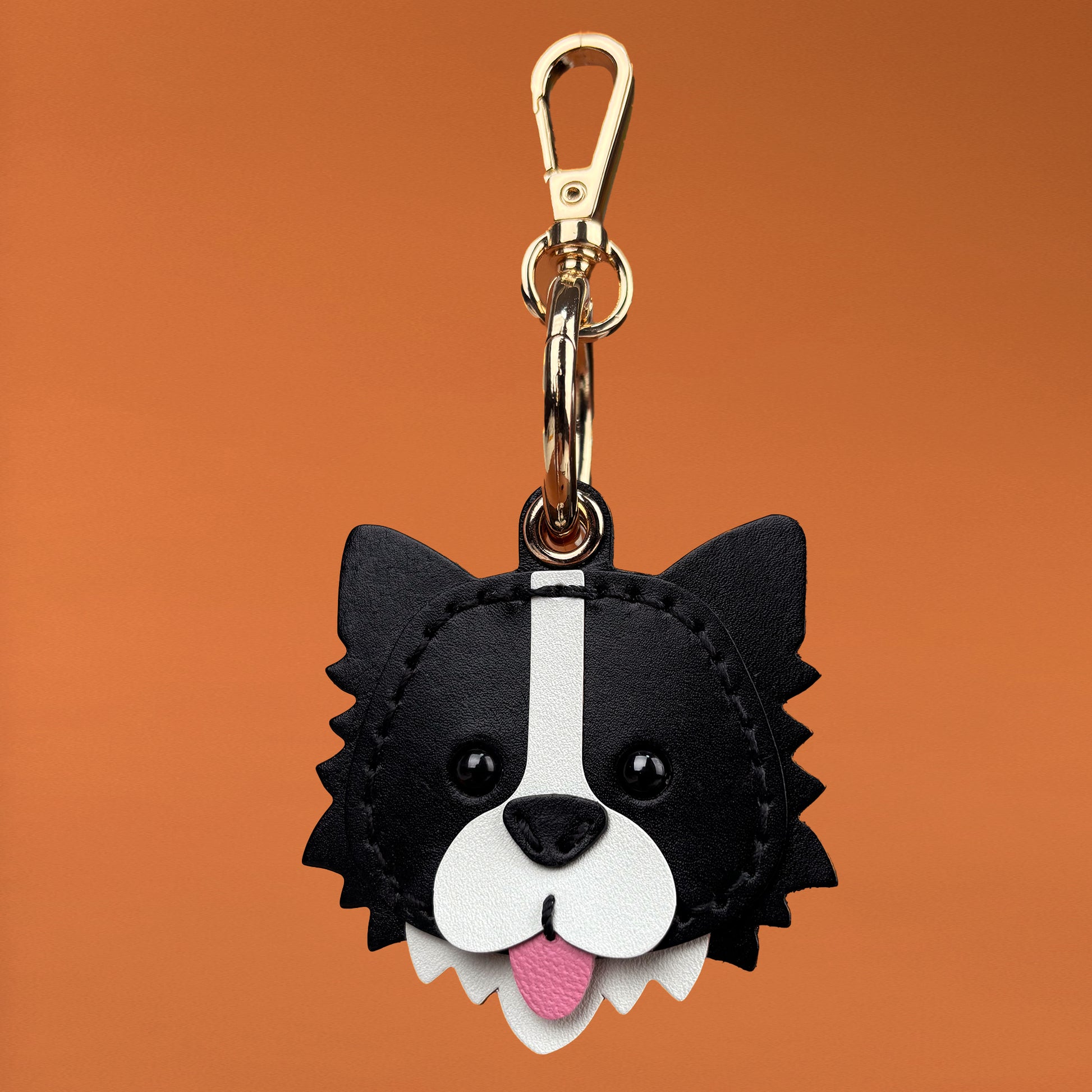 airtag holder handmade leather Border Collie front