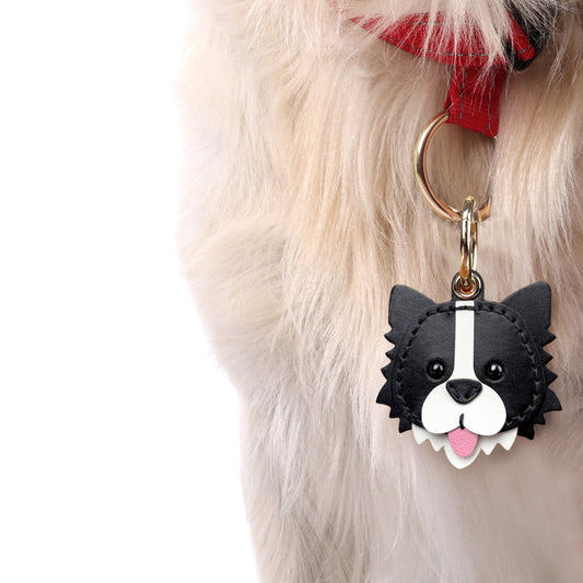 airtag holder handmade leather border collie on dog 