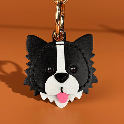 airtag holder handmade leather border collie detail