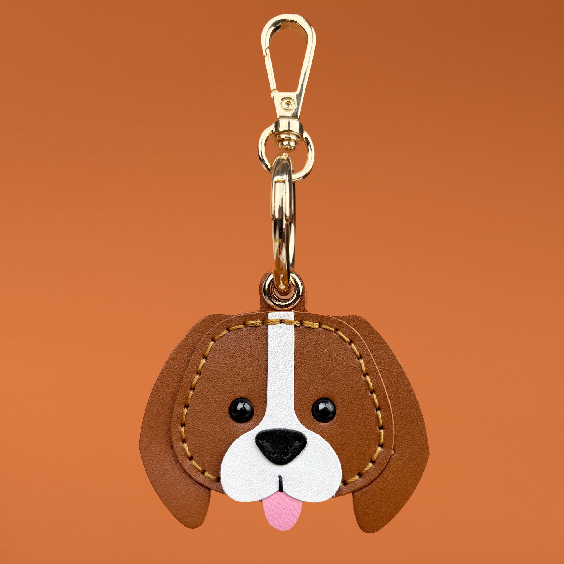airtag holder handmade leather keychain beagle front