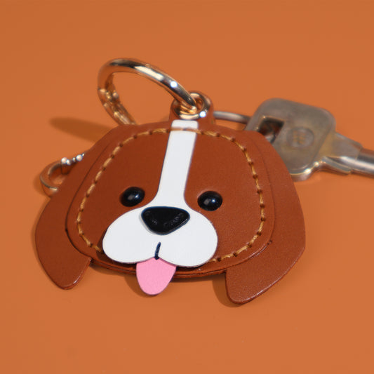airtag holder handmade leather keychain beagle with key