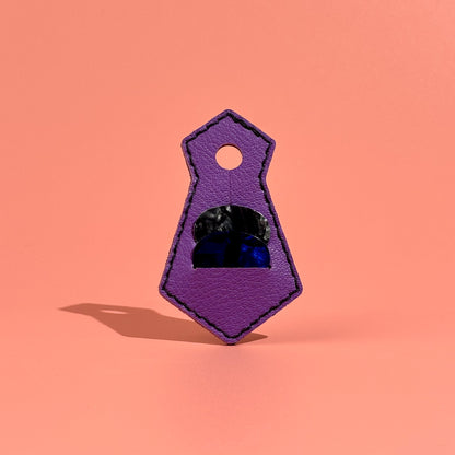 Purple unique tie-shaped leather guitar pick pouch with pick