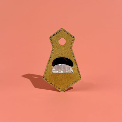 Yellow unique tie-shaped leather guitar pick pouch with pick
