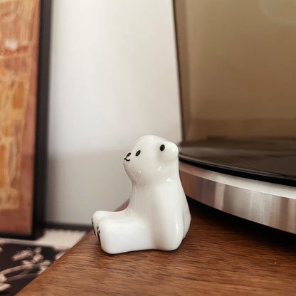 Side profile of cute ceramic bear vinyl record accessory by LLKworks