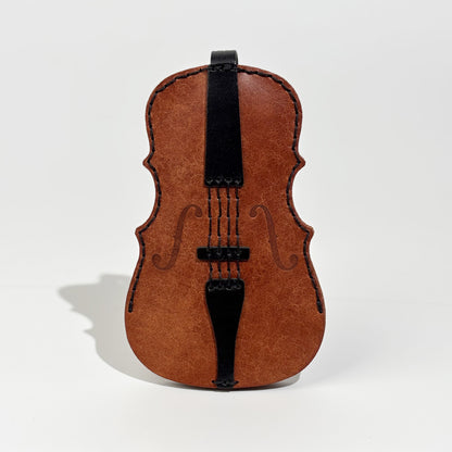 Unique gift for violinists – artisan leather key pouch with vintage violin shape