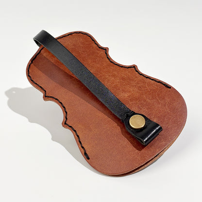 Back view of handmade violin-shaped leather key pouch – perfect gift for violin players