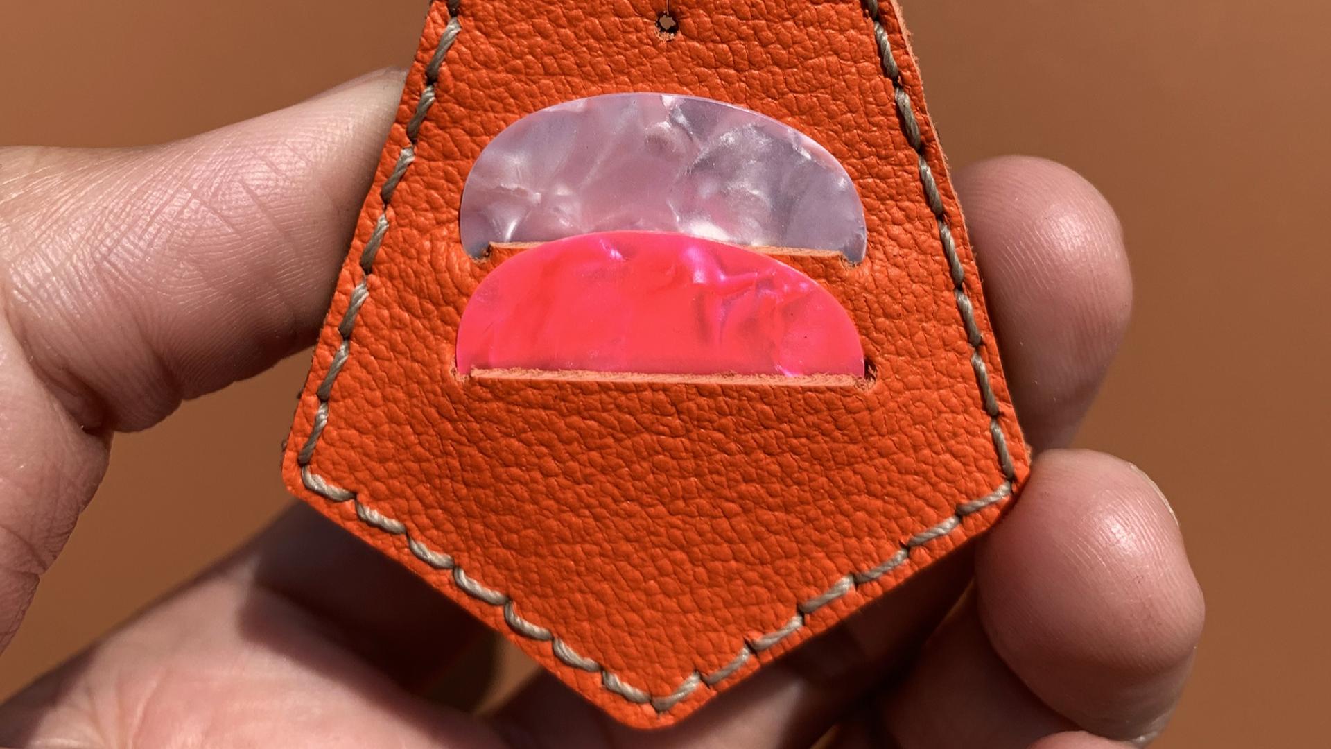 Handmade sheepskin leather guitar pick pouch making of video