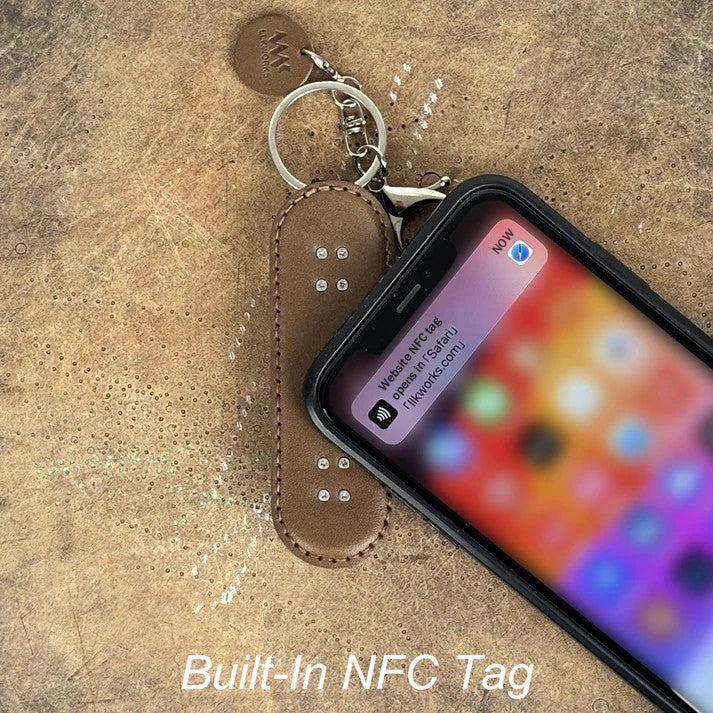 Personalized NFC Leather double-kick Skateboard Keychain | Veg-Tan Bag Charm | EDC Gift for Skaters