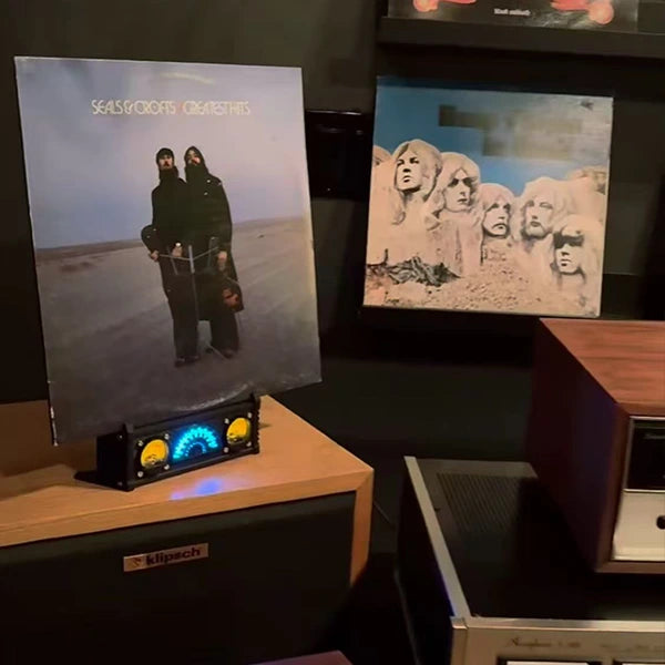 LLKworks VU meter vinyl record stand displayed with a vinyl album in a turntable setup by tonearmtraveller_yyc
